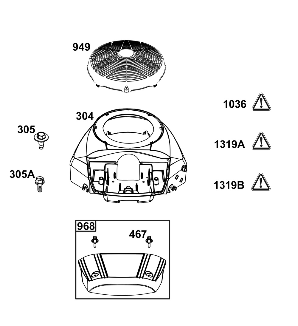 Blower Housing Group Diagram and Parts List for 44S977-0061-G1 400000 - 699999 Briggs and Stratton Engine